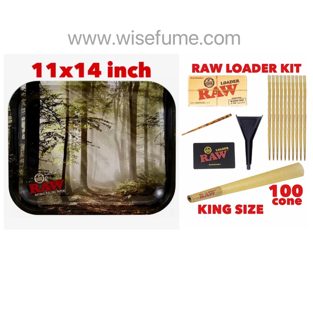 RAW rolling metal tray(Forest) large+raw king size cone(100 pack)+cone lo…
